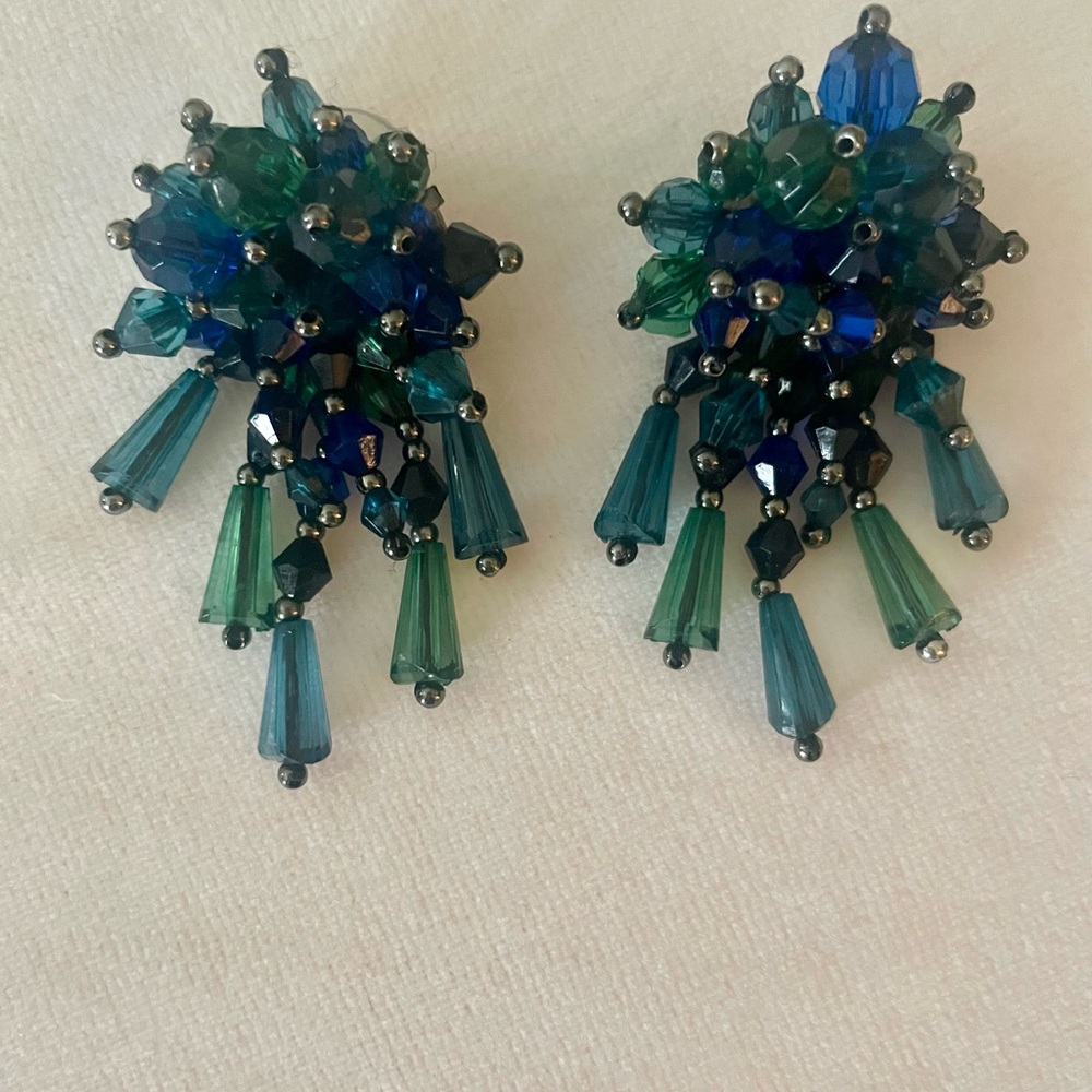Elegant Blue and Green Cluster Earrings